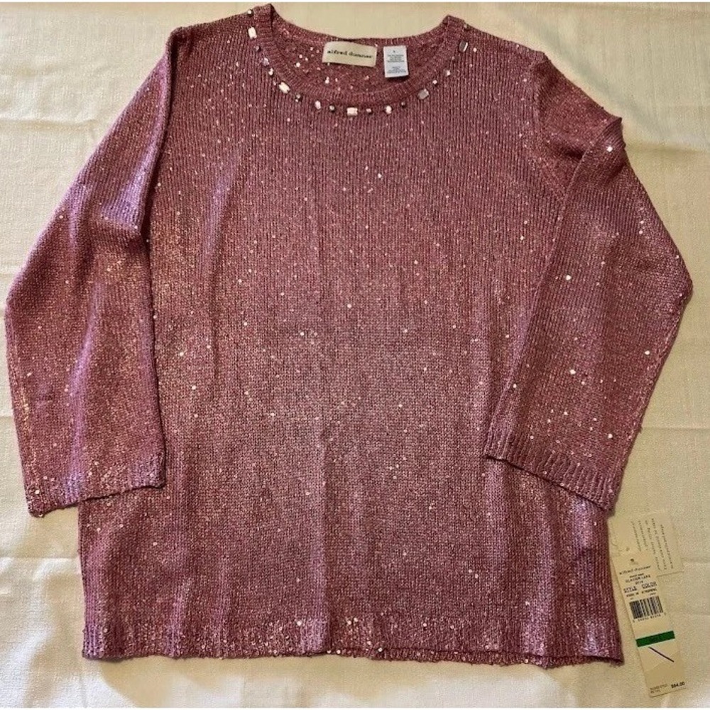 Alfred Dunner Long‎ Sleeve Sweater Womens Large 2014 Pink Sparkle NWT